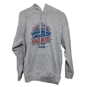 Vintage Y2K Space Needle Hoodie Men’s M Seattle Washington Gray Sweatshirt